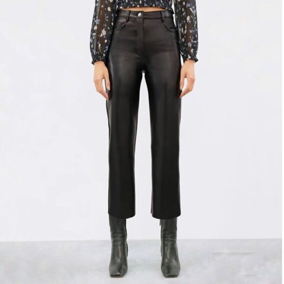 Aritzia Pants - NEW Aritzia Wilfred Melina High Rise Faux Leather Crop Pants Black Women's 4